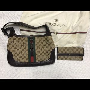 Gucci Jackie O Monogram Leather Purse  w/ …